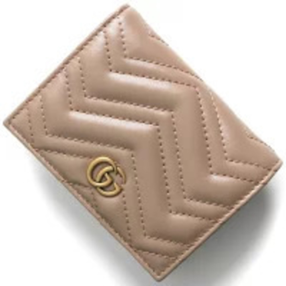 Gucci Bi fold Wallet GG Marmont Porcelain Rose Pink Beige